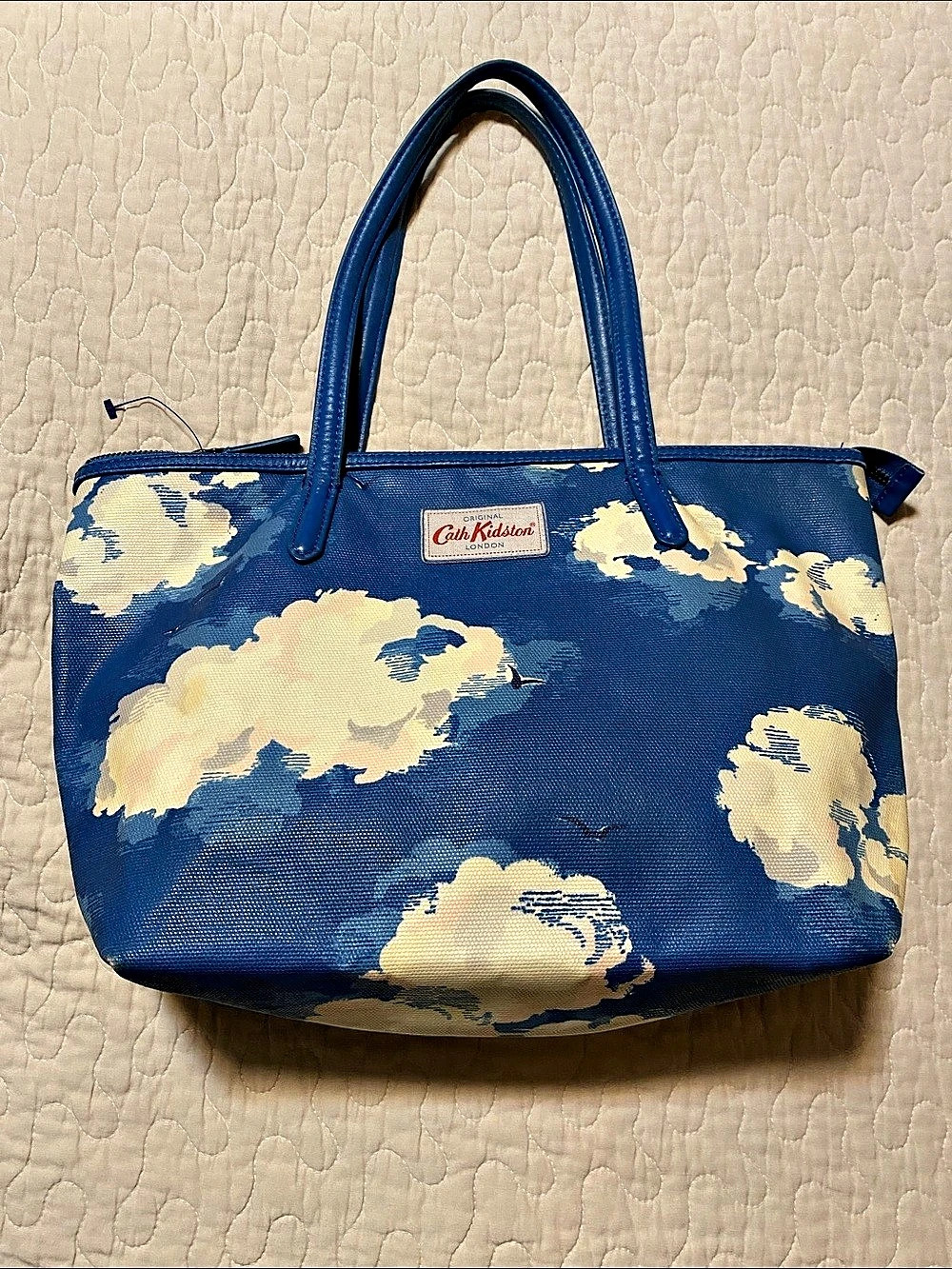 Cath Kidston Clouds Print Zip Tote Bag Blue & Cream